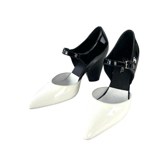 Chanel CC Black & White Patent Leather Pumps - Picture 1 of 8